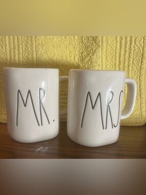 Rae Dunn MR. and MRS. White Ceramic Coffee Mug Set
